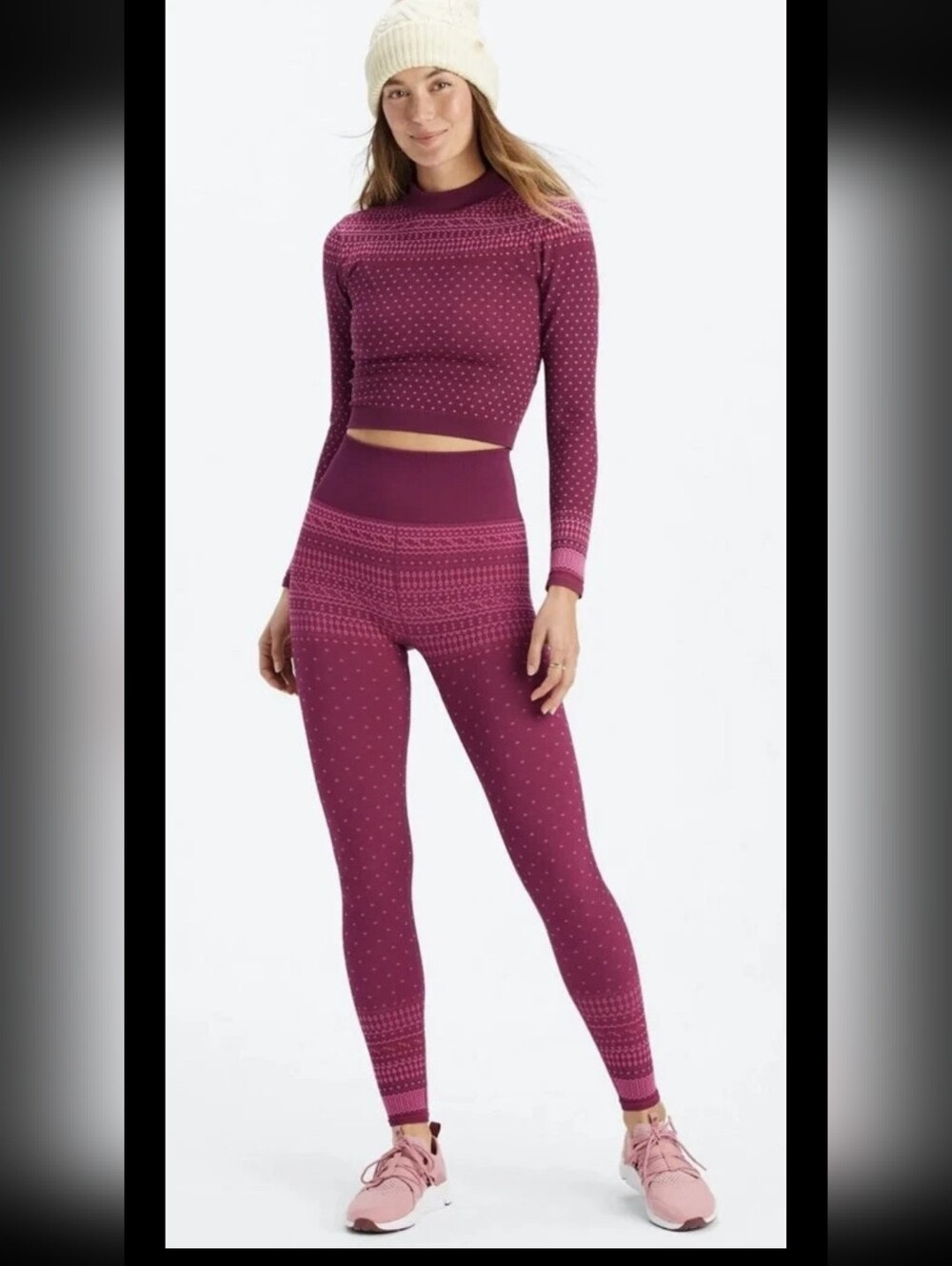 Fair Isle Set Fabletics Crop TOP/Leggings Womens S High Waist Nordic Red